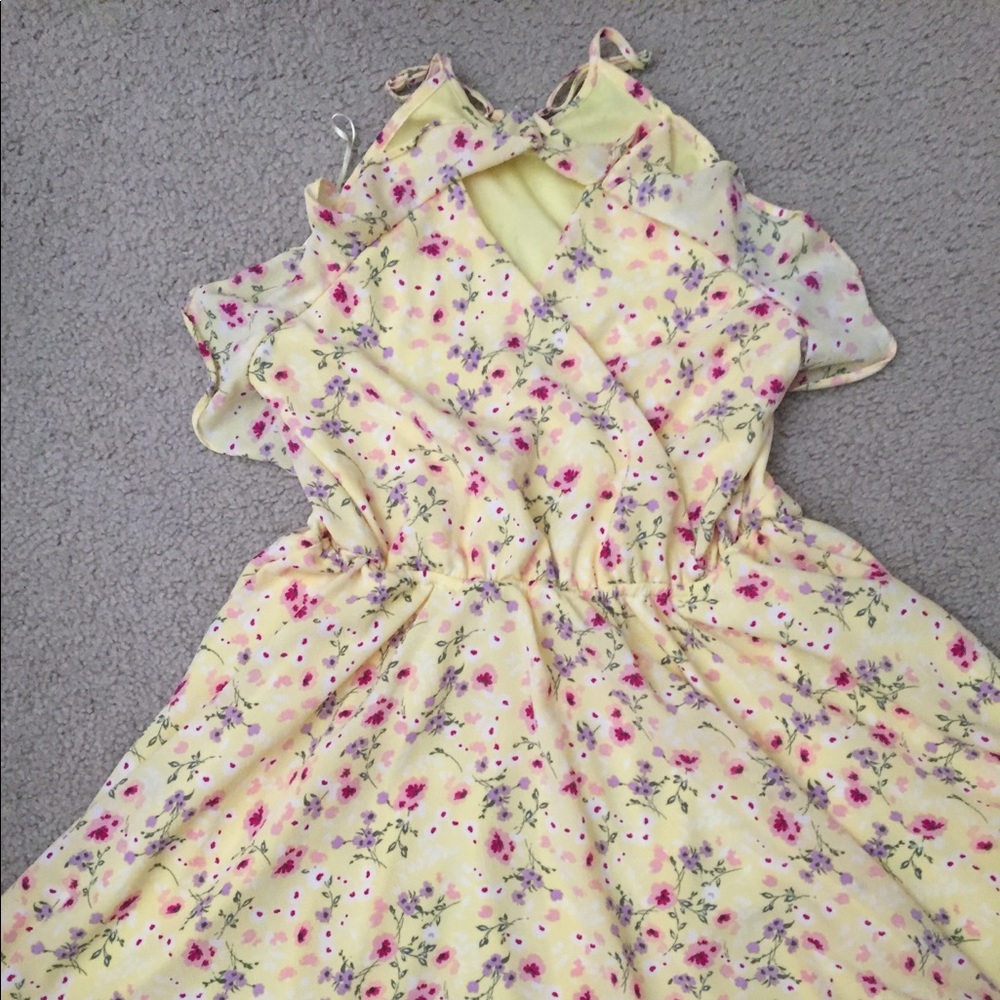 Yellow Floral Dress With Criss Cross Back